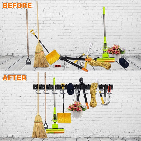 Garage Tool Organizer Wall Mount, 64 Inch Adjustable Storage System, Garden Tool Organizer for Garage Wall Organizer, Heavy Duty Tool Hangers for Garage Wall to Storage Rake, Broom and Yard Tool