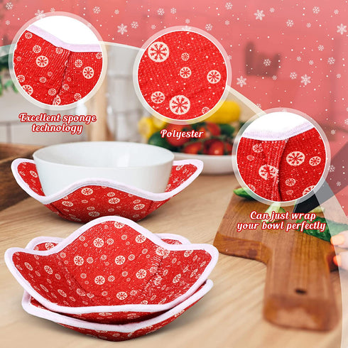 5 Pieces Bowl Huggers Microwave Bowl Huggers Bowl Holders for Hot Food Bowl Holder Soup Bowl Holder Christmas Themed Microwave Bowl Holders for Hot Food Microwave Safe Holder (Classic Style)