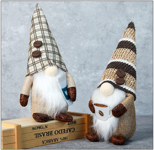 AWISBI 2 PCS Coffee Gnome Plush, Home Decorations for Coffee Bar Farmhouse Kitchen, Cute Handmade Ornaments Clearance Dwarf Swedish Elf Gift for Christmas Valentine Thanksgiving Holiday