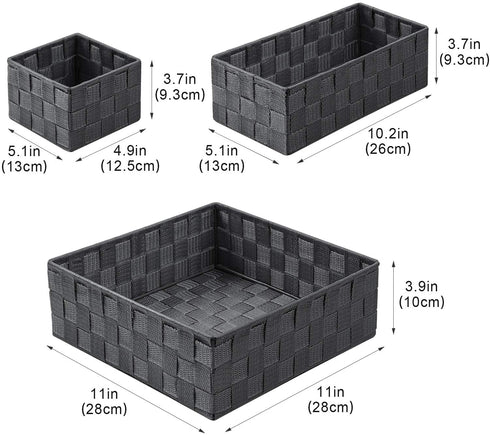 Woven Storage Baskets for Organizing, Posprica Small Baskets Cube Bin Container Tote Organizer Divider for Drawer, Closet, Shelf, Dresser, Set of 4(Dark Grey)