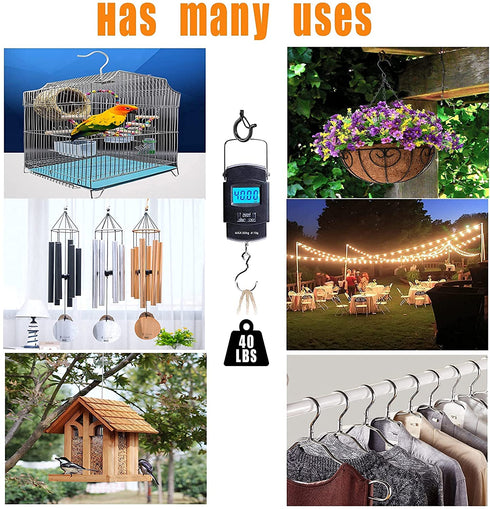 40 Pack Q-Hanger Hooks for Outdoor String Lights,String Light Hooks Cup Hooks Eye Hooks with Safety Buckle,Screw Ceiling Hooks for Hanging Plants Wire Wind Chimes Party,Black.