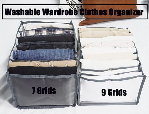 3PCS Washable Wardrobe Clothes Organizer - 6&7&9 Grids, Foldable Visible Grid Storage Box with Multiple Layers, Storage Containers for Scarves, Leggings (3PCS, Grey)
