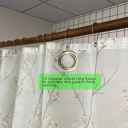 Waterproof Shower Curtain Lining?PEVA Translucent Leaf Plastic Shower Curtain?72 x 72 inches?with 3 Heavy Magnets?12 Stainless Metal Hooks?Shower Lining Suitable for Shower, Bathtub?LAIEBAI