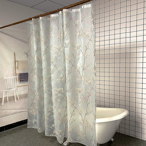 Waterproof Shower Curtain Lining?PEVA Translucent Leaf Plastic Shower Curtain?72 x 72 inches?with 3 Heavy Magnets?12 Stainless Metal Hooks?Shower Lining Suitable for Shower, Bathtub?LAIEBAI