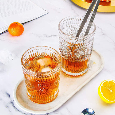 CZUMJJ 10 oz Romantic Water Glasses 6 Pack Premium Drinking Glasses Tumblers Vintage Glassware Set, Perfect for Drinking Whiskey, Juice, Beverages, Beer, Cocktail