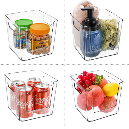 Hedume 6 Pack Plastic Open Front Food Storage Bin, 6.5" Wide Clear Pantry Organizer Bins with Cutout Handles, Household Food Storage Basket for Kitchen, Countertops, Refrigerator, Cabinets