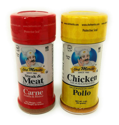 Chef Merito Carne Asada Beef and Chicken Seasoning Combo Pack, 3 oz I Pollo Asado,Carne Asado, Meat Seasoning