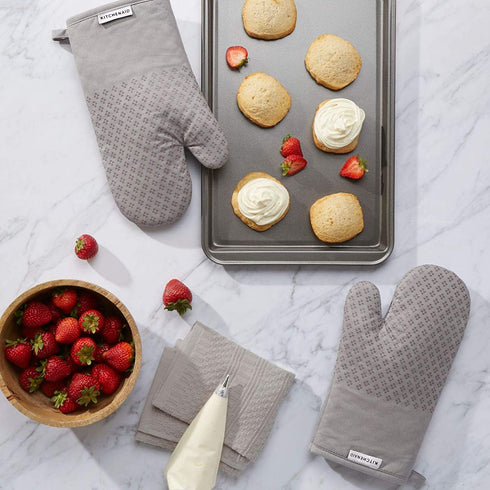 KitchenAid Asteroid Cotton Oven Mitts with Silicone Grip, Set of 2, Grey, 2 Count