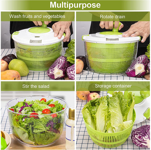 PTNITWO 5L Salad Spinner Large, Lettuce Spinner Dryer With Comfortable Handle, Safe Locking Lid and Non-slip Base, BPA Free, Vegetable Washer with Bowl for Cleaning and Drying Salad Greens and Fruit