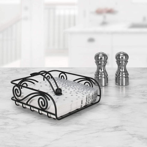 Spectrum Diversified Scroll Deco Flat Holder with Weighted Arm, Traditional-Style Napkin Dispenser, Sturdy Steel Kitchen & Dining Room D©cor