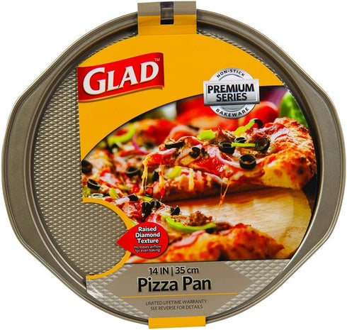 Glad Nonstick Large Pizza Pan for Oven | Round Baking Tray | Textured Cooking Sheet Crisper | Premium Bakeware Series for Home Kitchen, 14 Inch, Gold