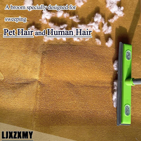 Pet Hair Removal Rubber Broom with Squeegee,Soft Push Broom,Pole:59'' ,Carpet Sweeper, Adjustable Long Handle, Removal Pet Human Hair,Green