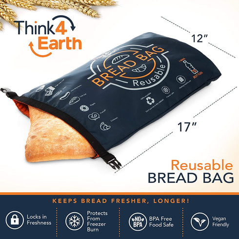Think4Earth Linen Bread Bag - Reusable freezer bread bag for homemade bread maker gift giving - Bread Container for Sourdough Loafs Storage, Large Bread Bags for Homemade Bread with Double Lining