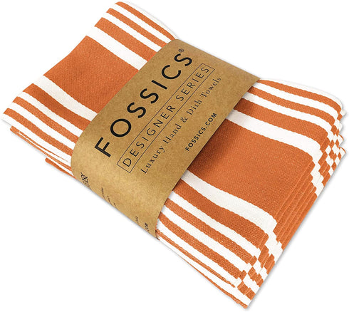 FOSSICS Designer Hand and Kitchen Dish Towels, One Half Dozen | Oversized 20 x 30 inches | Apricot Stripe