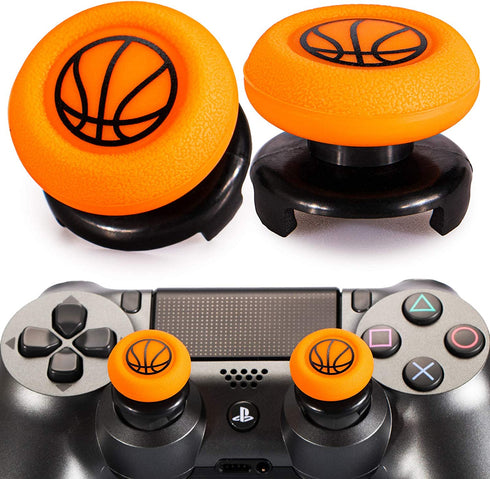 Playrealm FPS Thumbstick Extender & Printing Rubber Silicone Grip Cover 2 Sets for PS5 Dualsenese & PS4 Controller (Basketball)