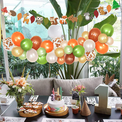 Woodland Animals Balloons Garland Decoration Kits 105 PCS Sprinkles Confetti Forest Friends Backdrop Cutouts Kids Birthday Party Balloons Arch Photo Props Favor Ideas Supplies