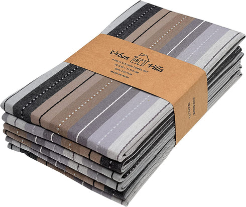 Urban Villa Kitchen Towels, Cuisine stripes,Premium Quality,100% Cotton Dish Towels,Mitered Corners,Ultra Soft (Size: 20X30 Inch),Grey Multi, Highly Absorbent Bar Towels & Tea Towels - (Set of 6)