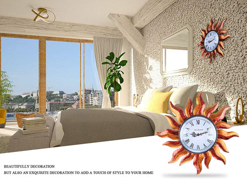 MUMTOP Indoor Outdoor Wall Clock Outdoor Clock Wall-Mounted Clock Exquisite Decoration (Sun)