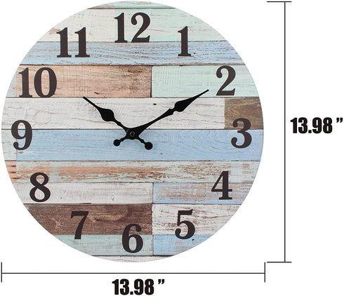 Stonebriar Vintage Coastal Worn Blue 14 Inch Round Battery Operated Wall Clock