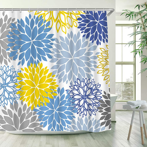 ArtBones Yellow Grey Blue Shower Curatin 72x72inch with Hooks Dahlia Pinnata Flower Shower Curtain Floral Shower Curtain Bathroom Decor