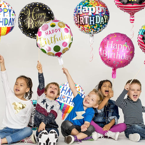 Sharlity Happy Birthday Foil Mylar Helium Balloon, 18" Round Foil Balloon, Pack of 30
