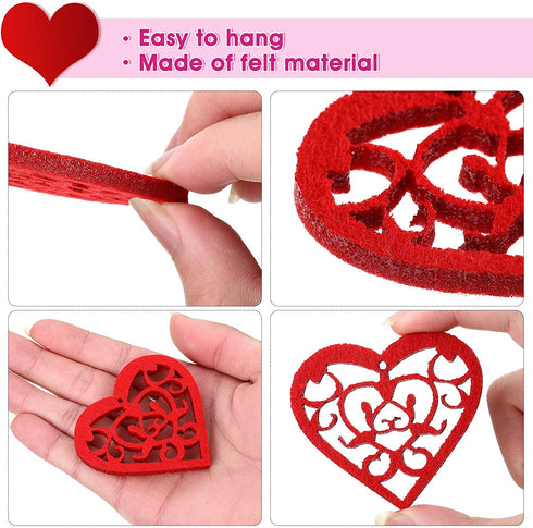 60 Pieces Valentine's Day Heart Shaped Decoration Felt Heart Hanging Ornament Red and Pink Heart Shaped Cutout Heart Tree Embellishment with Rope for Valentine Wedding Party Anniversary Home Decor