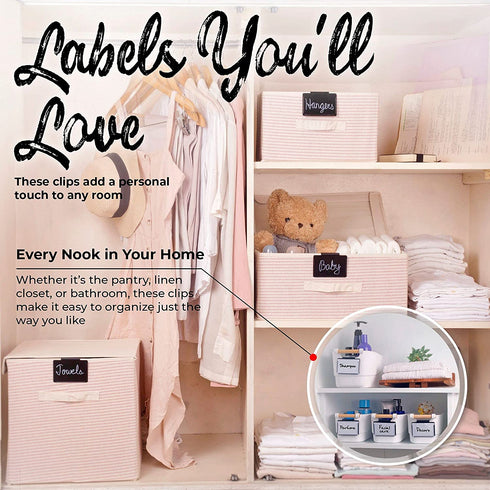 Clip On Labels for Storage Bins 20 Metal Basket Labels with Marker Pens, 20 Blank Cards for Personalized Cube Storage Bin Label Holder