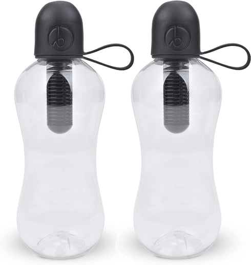 Bobble Classic Water Bottle, Filtered Water, BPA-Free Reusable Bottle, Soft Touch Carry Cap with Replaceable Carbon Filter for Sustainable Water and Hydration 18.5 oz - 2 Pack (Black)