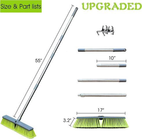 PHYEX Upgraded 18" Push Broom with Adjustable Long Handle, Total Length is 55", Multi-Surface Floor Scrub Brush for Cleaning Deck, Patio, Garage, Driveway