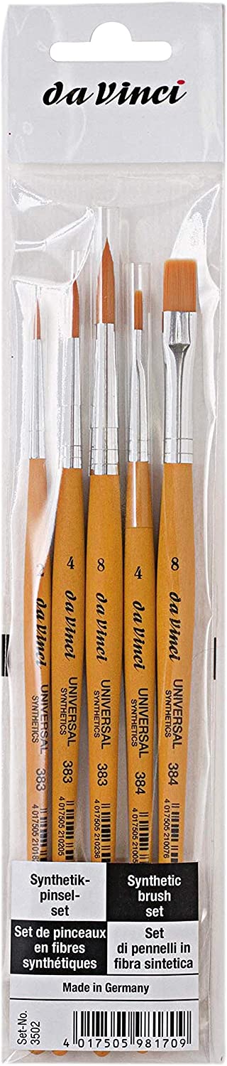 da Vinci Student Series 3502 Universal Student/Beginner Paint Brush Set, Synthetic with Lacquered Handle, 5 Brushes