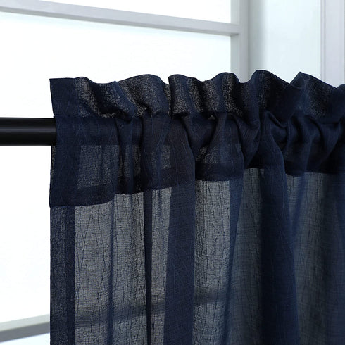 Navy Blue Sheer Curtains 84 Inches Long for Boys Bedroom 2 Panels Set Non See Through Semi Sheer Faux Cotton Soften Touch Drapes Blossy Wave Textured Silky Window Curtains for Living Room