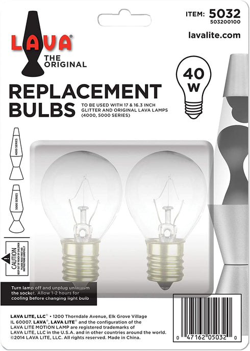 Lava 5032-6 40-Watt Replacement 2-Pack Brand 16.3 and 17 inch Lamps Light Bulb, 2 Count (Pack of 1), Clear