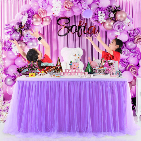 Suppromo 6ft Purple Table Skirt Tulle Table Cloth Tutu Table Skirt for Rectangle Tables or Round Tables for Baby Shower Girls Mermaid Birthday Party Wedding Decorations(L6(ft) H 30in, Purple)