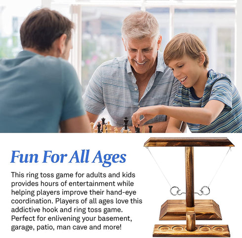 Ring Toss Game, Ring Toss with Shot Ladder, Fun Hook and Ring Game, Handmade Wooden Interactive Game for Home and Party