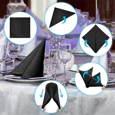 FEQO 30 Pack Black Satin Napkins Square Satin Dinner Napkins Soft Silk Napkin Table Napkins for Weddings Dinner Restaurant Party Decoration, 17 x 17 inch