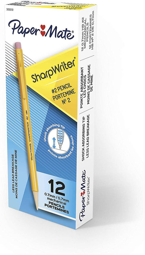 Paper Mate SharpWriter Mechanical Pencils, 0.7 mm HB #2 Lead, 12 Count