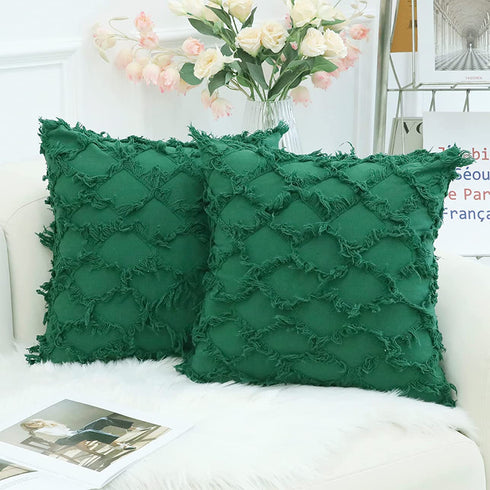 decorUhome Forest Green Decorative Pillow Covers 18 x 18 Inch Pack of 2 Boho Throw Pillow Covers for Sofa and Couch, 100% Cotton