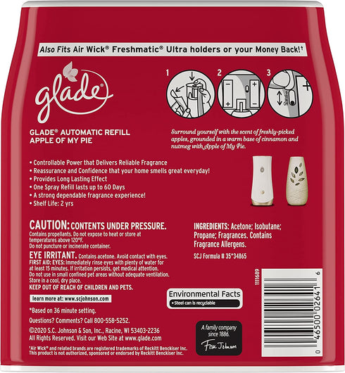 Glade Automatic Spray Refill, Air Freshener for Home and Bathroom, Apple of My Pie, 6.2 Oz, 2 Count