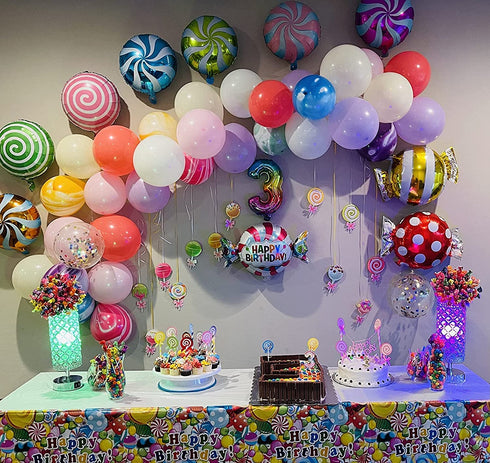 Candyland Party Supplies Set - Candy Party Decorations with Lollipop Banner,Sweet Candy Balloons,Candy Cake Toppers,Latex Balloons for Girls,kids,Candyland Party,Lollipop Party,Birthday