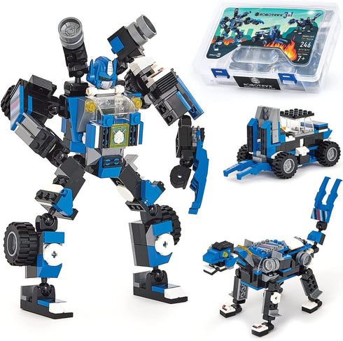 JITTERYGIT Robot Building Toy Gift for Boys, Perfect STEM Gift for Builders Ages 6, 7, 8, 9, and 10 Year Olds, Blue SnabGlider (246 Pcs) Robotryx