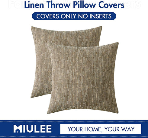 MIULEE Pack of 2 Decorative Burlap Linen Throw Pillow Covers Modern Farmhouse Pillowcase Rustic Woven Textured Cushion Cover for Sofa Couch Bed 18x18 Inch Brown
