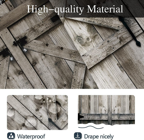 Coxila Wood Shower Curtain 60x72 inch Barn Door Country Rustic Vintage Wooden Retro Floor Planks Bathroom Curtain Polyester Fabric Waterproof 12 Pack Hooks