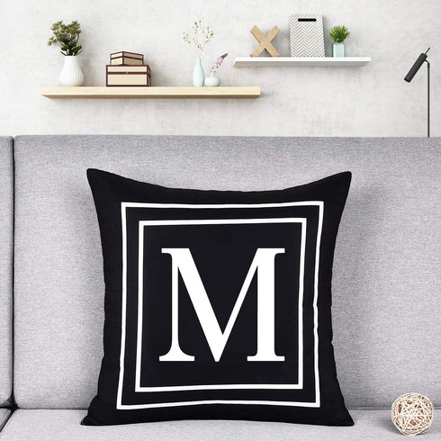 Yastouay Pillow Covers English Alphabet M Throw Pillow Cover Black Throw Pillow Case Modern Cushion Cover for Sofa Bedroom Chair Couch Car (Black, 18 x 18 Inch)