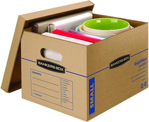 Bankers Box SmoothMove Classic Moving Boxes, Tape-Free Assembly, Easy Carry Handles, Small, 15 x 12 x 10 Inches, 5 Pack (7714902)