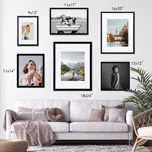 upsimples 9x12 Picture Frame Set of 5,Display Pictures 6x8 with Mat or 9x12 Without Mat,Wall Gallery Photo Frames,Black