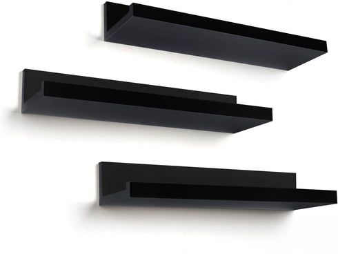 Americanflat 14 Inch Floating Shelves for Wall - Black Composite Wood Shelves for Bedroom, Living Room, Bathroom & Kitchen - Wall Mounted - Pack of 3