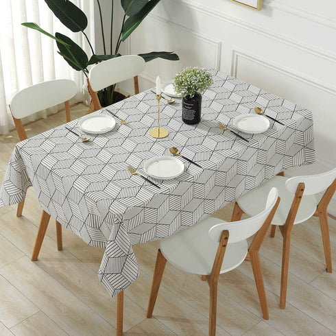 SASTYBALE Rectangle Tablecloth Geometric Style Cotton Linen Table Cloth Dust-Proof Table Cover for Kitchen Dinning Tabletop Decoration (Rectangle/Oblong, 52" x 70" (4-6 Seats), White)