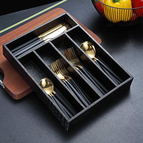 Drawer Organizers, Berglander Black Leather Wood Kitchen Silverware Tray For Drawer, Utensil Tray Drawer Organizer, Kitchen Silverware Organizer, Cutlery Flatware Organizer With Drawers