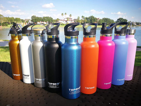 TOPOKO Colored Non-Rusty Stainless Steel Vacuum Water Bottle Double Wall Insulated Thermos, Sports Hike Travel, Leak Proof, BPA Free, 25 oz, Grey (Black)