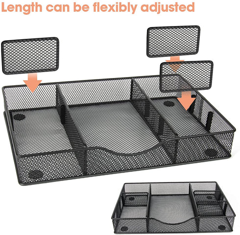 VyGrow Drawer Organizer Tray with Adjustable Compartments,6 grid,Metal Mesh,Storage Box Set for Office,Bathroom, Kitchen, Makeup, Art Supplies,tool,Black,1 PACK,12.87x8.73x1.96 Inchs